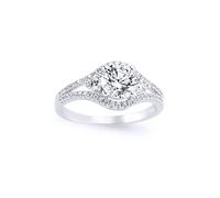 (O) Jewelco London Ladies Sterling Silver Cubic Zirconia Split Shoulder-Set Solitaire Engagement Ring - GVR586