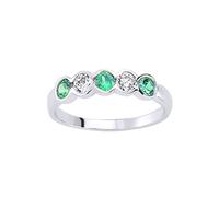 (O) Jewelco London Ladies Sterling Silver Emerald-Green Cubic Zirconia Alternating Bubble Eternity Engagement Ring - GVR492