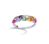 Jewelco London Ladies Sterling Silver Multi Colour Pear Cubic Zirconia Rainbow Half Eternity Ring - Size O