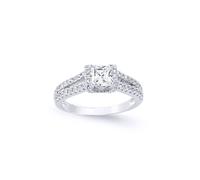 (O) Jewelco London Ladies Sterling Silver Princess Cut Cubic Zirconia Split Shoulder-Set Solitaire Engagement Ring - GVR585