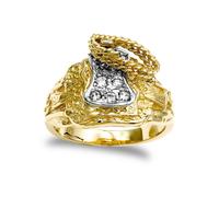 (O) Jewelco London Men's Solid 9ct Yellow Gold White Round Brilliant Cubic Zirconia Horse Saddle Rope Ring - JRN054A
