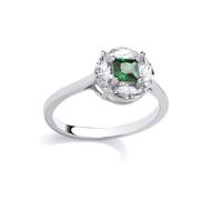 Jewelco London Rhodium Plated Sterling Silver Green Princess & Marquise CZ Square Hypnotic Enigma Cocktail Ring - Size O