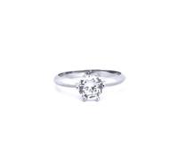 (O) Jewelco London Rhodium Silver Round CZ 6 Claw Solitaire Ring - ARN181