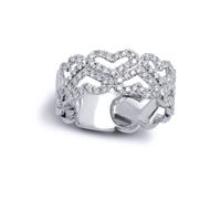 (O) Jewelco London Solid 9ct White Gold Pave Set Round G SI1 0.6ct Diamond Love Heart Zig Zag Eternity Ring 8mm