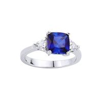 (O) Jewelco London Sterling Silver Sapphire-Blue Triangle Cushion Cubic Zirconia Shoulder-Set Solitaire Ring - GVR319-SAP