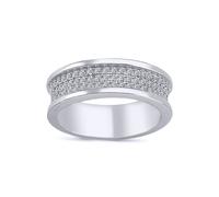 (O) Jewelco London Unisex Rhodium Plated Sterling Silver Cubic Zirconia 3-row Pave Wedding Band Style Half Eternity Ring - ARN142