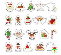 O-Kinee Christmas Cookie Cutter, 20 Piece Christmas Biscuit Cutters - Gingerbread Man, Christmas Tree, Santa Face, Star, Reindeer Face, Snowman & More Shapes for Fondant Cookie DIY Baking