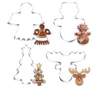 O-Kinee Christmas Cookie Cutters, Set of 4 Snowman, Christmas Tree, Elk Head, Angel, Stainless Steel, Silver8