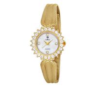 O.M.J Women's Gold Watch Crystal Bezel Mesh Band Mother of Pearl Dial