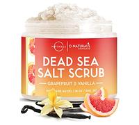 O Naturals Exfoliating Body Scrub Grapefruit & Vanilla Essential Oil Body Exfoliator - Organic Smoothing Body Scrub Exfoliator Dead Sea Salt Scrub Face Body & Foot Shower Scrub for Acne & Dead Skin…