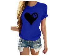 O-Neck Pots Print Blouse Heart Shaped Women Sleeves T-Shirt Casual Short Women's Blouse Top Party, blue, XL
