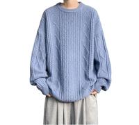 O-Neck Sweater Men Loose Knit Sweater Pullovers Solid Color Knitted Long Sleeves Mens Pullovers Blue 8XL