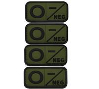 O Negative Blood Type PVC Tactical Patches, Olive Green Decorative Appliques, Hook Backing Armband Badges, 2x1 Inch, 4 Pack