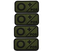 O Positive Blood Type PVC Tactical Patches Appliques, Olive Green, Hook Backing Armband Badges, 2x1 Inch, 4 Pack