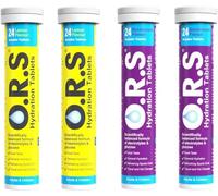 O.R.S. Hydration Tablets - 2 x 24 Tablet Tubes of Lemon, 2 x 24 Tablet Tubes of Blackcurrant - 96 Total Tablets