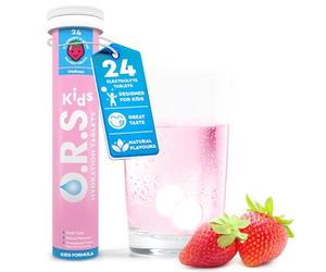 O.R.S Kids Hydration Tablets - Strawberry, Pack of 1 | Fast Rehydration Electrolyte Replacement Supplement for Children | Natural Salts & Electrolytes for Dehydration | Vegan, Gluten-Free, Low Calorie