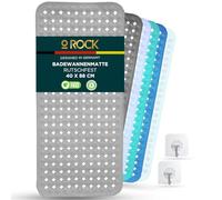 o ROCK Bath Mat Grey, 88 x 40 cm - Non-Slip Bath Mat with 2 Self-Adhesive Hooks for Hanging - Shower Mat with Drain Holes - BPA & Latex Free Non-Slip Mat for Bath & Shower (Grey)