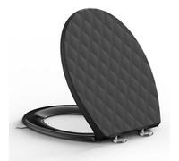 O Shaped Toilet Seat Soft Close,SREWOHS PRO Black PP Loo Seat with Quick Release, Diamond Design WC Seat, Top Fix Easy Install, Anti-Slip Hinges, Universal Fit Bathroom Toilet Seat,44.6 x 37.1 cm