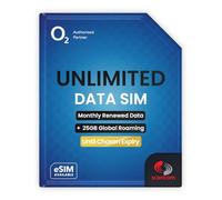 O2 Global Data SIM - 25GB Europe & USA Roaming + Unlimited UK Data - Preloaded for 1 Month - 1 Working Day Activation - For Phones & WiFi Routers