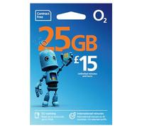 O2 SIM Card UK & Europe Prepaid PAYG with 25GB data, unlimited minutes & text bundle for 30 days - worth £15