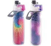 O2COOL 2 Pack Mist N' Sip Insulated Bottle with Fine Misting Function - Tie Dye & Celestial Purple, 20 oz