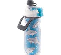 O2COOL Mist 'N Sip Kids Misting Water Bottle 2 in 1 Mist & Sip Function Without Leaking Pull Out Top Spout Kids Water Bottle Sports Water Bottle - 350ml (Shark)