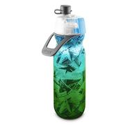O2COOL Mist 'N Sip Misting Water Bottle 2-in-1 Mist And Sip Function With No Leak Pull Top Spout Reusable Sports Water Bottle - 20 oz (Ombre Prism Green)