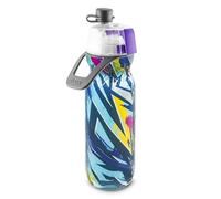 O2COOL Mist 'N Sip Misting Water Bottle 2-in-1 Mist And Sip Function With No Leak Pull Top Spout Reusable Sports Water Bottle - 20 oz (Lightning Blue)