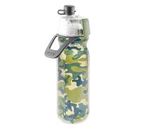 O2COOL Mist 'N Sip Misting Water Bottle 2-in-1 Mist And Sip Function With No Leak Pull Top Spout Reusable Sports Water Bottle - 20 oz (Green Camo)