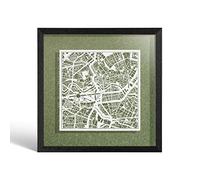 O3 DESIGN STUDIO Berlin Marco de Papel para mapas, White map, Black frame, 9x9 inches, Gift Boxed, 4 background color, self-changing, Paper Art