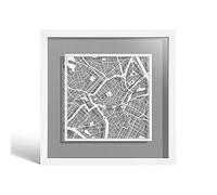 O3 DESIGN STUDIO Birmingham Paper Cut Map framed, White map, White frame, 23x23 cm, Gift Boxed, 4 background color, self-changing, Paper Art