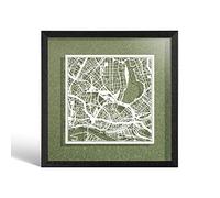 O3 DESIGN STUDIO Hamburg Marco de Papel para mapas, White map, Black frame, 9x9 inches, Gift Boxed, 4 background color, self-changing, Paper Art