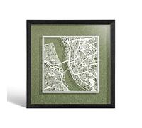 O3 DESIGN STUDIO Liverpool Paper Cut Map framed, White map, Black frame, 23x23 cm, Gift Boxed, 4 background color, self-changing, Paper Art