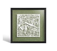 O3 DESIGN STUDIO Paris Paper Cut Map framed, White map, Black frame, 9x9 inches, Gift Boxed, 4 background color, self-changing, Paper Art
