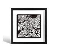 O3 DESIGN STUDIO Rome Paper Cut Map framed, Black map, Black frame, 9x9 inches, Gift Boxed, 2 background color, self-changing, Paper Art