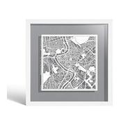 O3 DESIGN STUDIO Rome Paper Cut Map framed, White map, White frame, 9x9 inches, Gift Boxed, 4 background color, self-changing, Paper Art