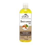 OA3 Organic Sweet Almond Oil 250ml - 100% Pure, Cold-Pressed & Unrefined Almond Oil for Face, Body & Hair - Vegan & Cruelty-Free
