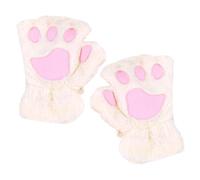 OAAO 1 Pair of Children's Cat Claw Gloves, Girls' Autumn and Winter Warm Gloves, Plush Warm Fingerless Gloves, Windproof Warm Gloves, Cute Thickened Velvet Half-Finger Cat Gloves (White)