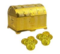 OAAO 1 Piece Gold Pirate Chest with 10 Pieces Gold Coins, Pirate Treasure Chest Caribbean, Kids Gift, Lockable Box, Suitable for Birthday Gifts and Christmas Gifts for Kids.