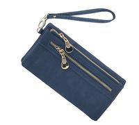 OAAO 1 Piece Leather Wallet, Wallet with Zipper, Large Capacity Women's Handbag, Long Wallet, Soft Leather Wallet, Wallet with Multiple Card Slots (Blue)