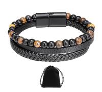 OAAO 1 Piece Tiger Eye Stone Bracelet, 1 Jewelry Storage Bag, Magnetic Clasp Bracelet, Leather Beaded Jewelry, Volcanic Stone Beads, Handwoven, Suitable for Daily, Party, Travel Wear
