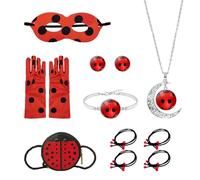 OAAO 1 Set Of Ladybug Costume, Personalized Children's Creative Clothing, Toys, Accessories, Masks, Gloves, Jewelry, Bags, Hair Ropes, Suitable For Theme Parties (Red And Black)