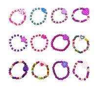 OAAO 12 Pcs Children Bracelets, Wooden Girl Bracelet, Cartoon Children's Accessories, Girls Beaded Bracelets, Jewellery Sets for Children's, Kids Party Favors (Multicolor, One Size)
