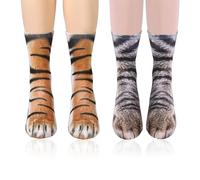 OAAO 2 pairs of paw socks, animal paw socks, 3D pattern socks, double animal paw socks, home socks, printed foot crew socks, unisex animal socks.