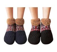 OAAO 2 Pairs of Plush Lined Slipper Socks, For Adults to Keep Warm at Home, Anti-Slip Indoor Socks, Floor Socks, Plush to Protect Against Cold, Anti-Slip Socks, Suitable for Winter (Black, Navy Blue)