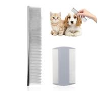 OAAO 2 Pcs Pet Comb Set, Metal Stainless Steel Pet Comb and Plastic Fine Tooth Pet Comb, Anti-Rust Row Tooth Pet Comb, Fur Grooming Tool for Large, Medium and Small Dogs and Cats (Silver and White)