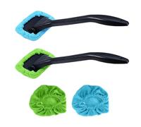 OAAO 2 Pcs Windscreen Cleaning Brushes and 2 Pcs Replacement Cloths, Long Handle Windshield Cleaner, Suitable for Various Car Models of Windshield Cleaning and Demisting Moisture (Blue and Green)