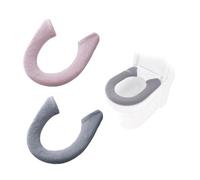 OAAO 2 Pcs Winter Warm Toilet Seat Pad, Thickened Soft Universal Button Cushion, Bathroom Washable Reusable Closestool Mat (Grey & Pink, 82 * 17cm)