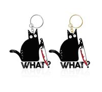 OAAO 2-Piece Cat Keychains, Acrylic Cat Pendant, Gothic Animal Keychain, Funny Cartoon Mobile Accessory (Gold, Silver)