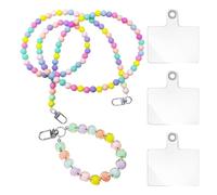 OAAO 2-Piece Colourful Beads Necklace with 3-Piece Lanyard Spacer, Mobile Phone Loss Prevention Lanyard, Candy Colour Crossbody Beads Necklace